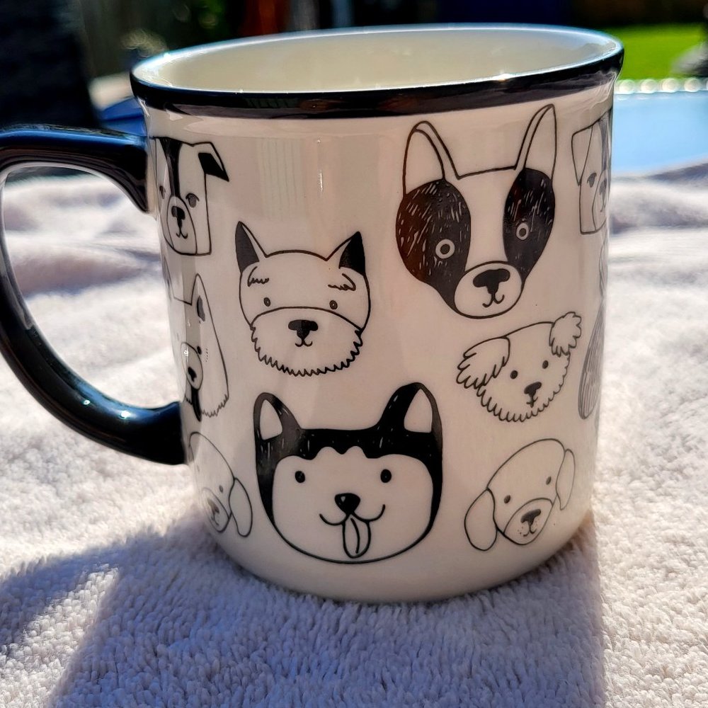 Abbott Mug Blackline Dog Theme Shiny Glaze Canine Pup Art GUC